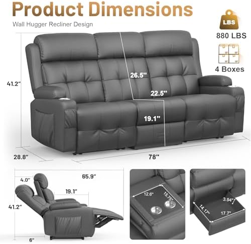 RV Reclining Sofa, Home Theater Seating Loveseat Couch - Image 2