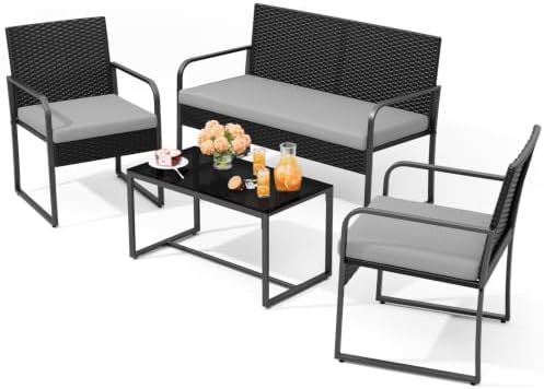 Gizoon 4 Piece Patio Furniture Set, Cushion-Grey - Image 2