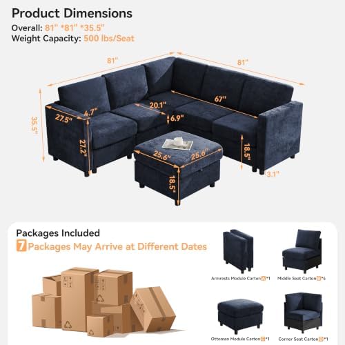 81'' V Shaped Modular Sofa, Storage Sectional Couch - Image 2