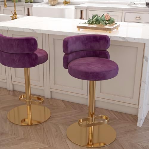 Bar Stool, Swivel Adjustable Velvet Counter Stool by LUXMOD
