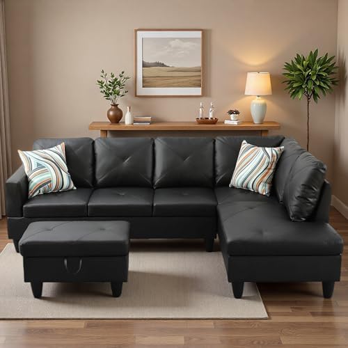 Leather L-Shaped Couch Set by Topcomfy