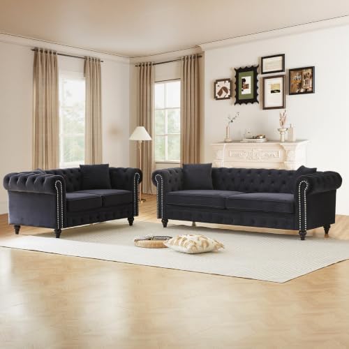2 Piece Mid Century Modern Chesterfield Sofa Set by Unknown