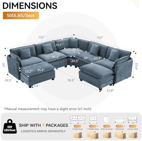 113'' V Shaped Sectional Cloud Couch, Modular Sofas - Image 2