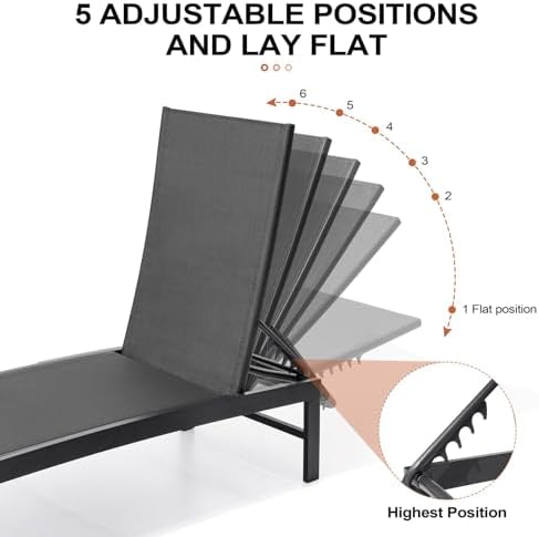 Crestlive Products Chaise Lounge Chair Outdoor Set of 2, Adjustable 5 Positions - Image 3