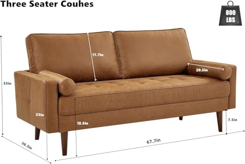 HIFIT 68" Faux Leather Sofa Couch, Loveseat - Image 2