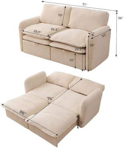 71'' 3-in-1 Modular Sectional Sleeper Sofa, Pull Out Couch - Image 2
