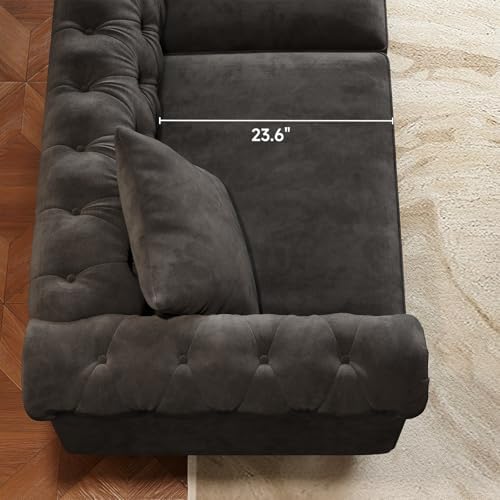 ONBRILL 82 Inch Chesterfield Sofa, 23 Inch Deep Seat Velvet Couch - Image 5
