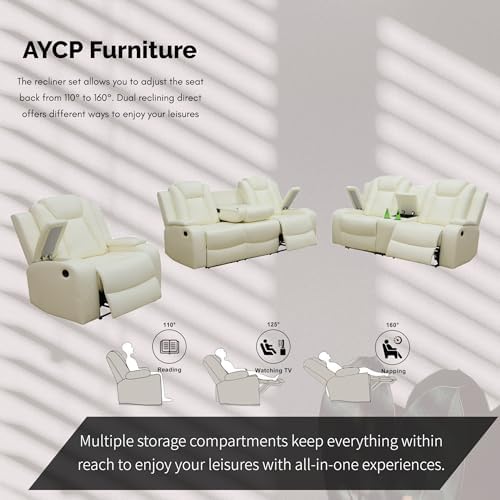 Power Recliner Set with LED Lights, Air Leather Reclining Set with USB - Image 4