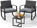 Qsun 3 Pieces Patio Furniture Set Rocking Bistro Set Outdoor Rattan Conversation by Qsun