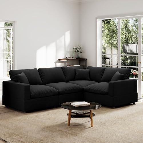 Modern Sectional Linen Couch for Living Room V-Shape Sofas, 4 Seat Modular by Gtilzria