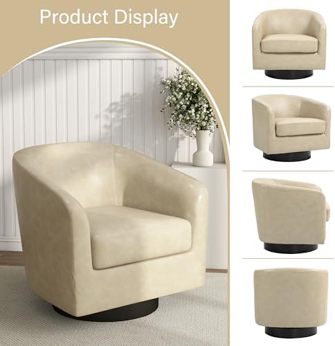 Pia Ricco Faux Leather 360° Swivel Barrel Accent Chair Cream - Image 6
