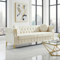 82" Beige 3-Seater Velvet Chesterfield Sofa by Unknown