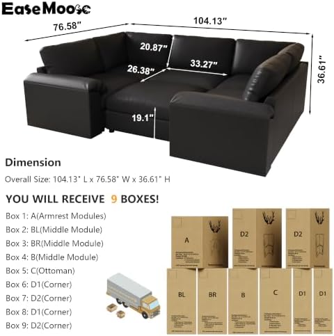 EASE MOOSE Leather Sectional Couch Sleeper, Modular Sofa Bed - Image 2