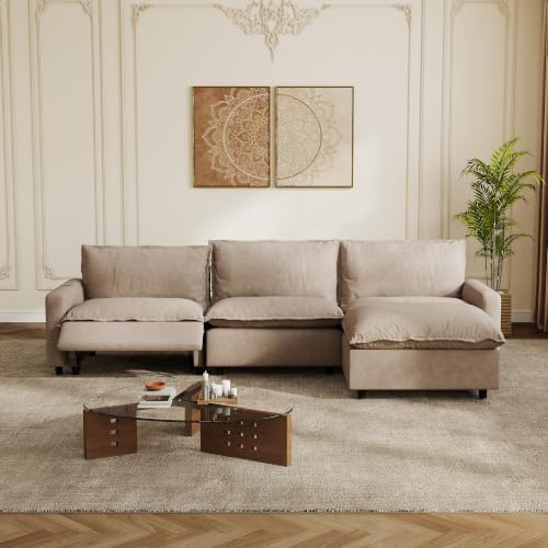 L-Shaped Power Recliner Modular Sectional Couch, 116 Inch Cloud Sofa by LovingAHome
