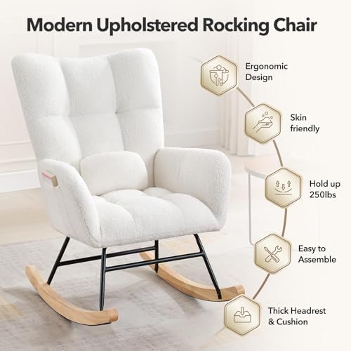 IDEALHOUSE Upholstered Glider Rocking Chair, High Backrest - Image 4