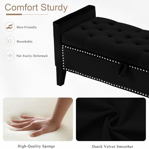 Velvet Storage Ottoman Bench, Modern Entryway Ottoman - Image 4