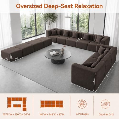 MONVANE 185" U-Shaped 12 Seat Modular Sectional Cloud Couch - Image 3