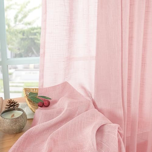 YoungsTex Light Pink Linen Kitchen Curtains 40 Inches Long, Short Semi Sheer - Image 6