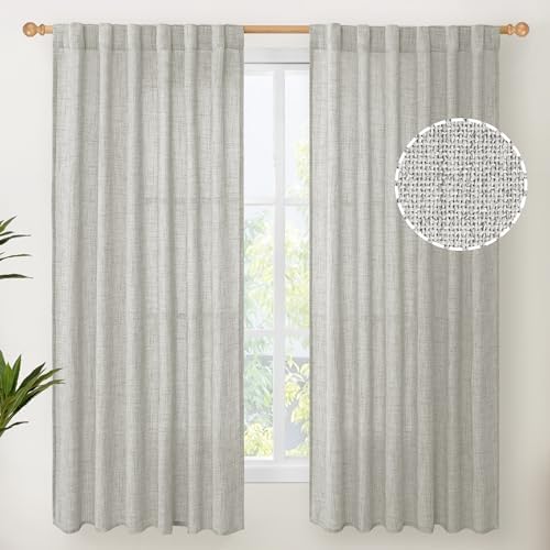 Light Grey Linen Semi Sheer Curtains 52x63 Inch Length by YoungsTex