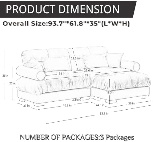 94" Modular Sectional Sofa, Velvet Upholstered Couches - Image 2