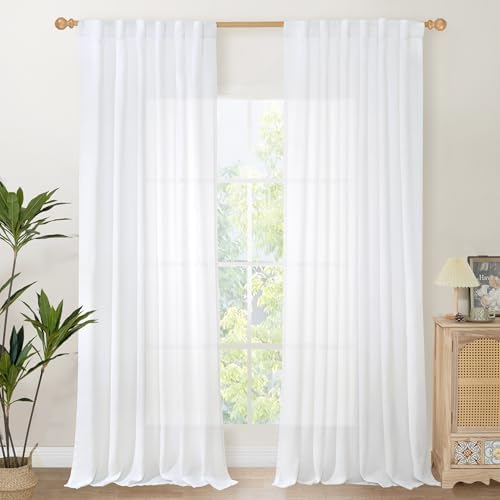 YoungsTex White Linen Curtains 84 Inches Long Semi Sheer by YoungsTex