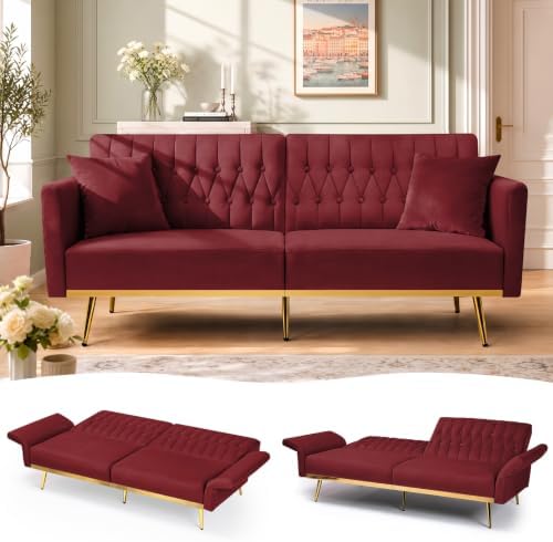 70” Velvet Futon Sofa Bed w/Adjustable Armrests by ACMEASE