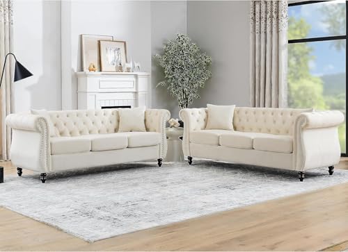 80" 2 Piece 3-Seater Velvet Chesterfield Sofa by Kolavess