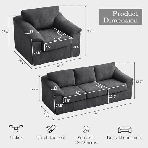 Boneless Couch Sets, Modern 3 Seater Sofa - Image 2