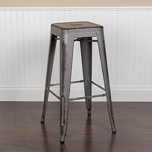 Flash Furniture Kai Commercial Grade 4 Pack 30" High Backless Distressed Silver - Image 2