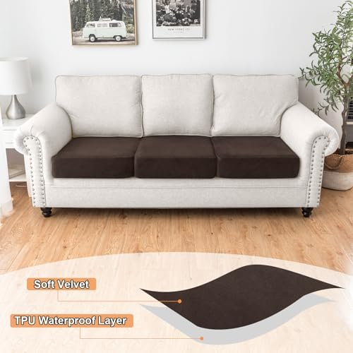NAISI Waterproof Couch Cushion Covers Thick Velvet Fabric Washable Sofa - Image 2