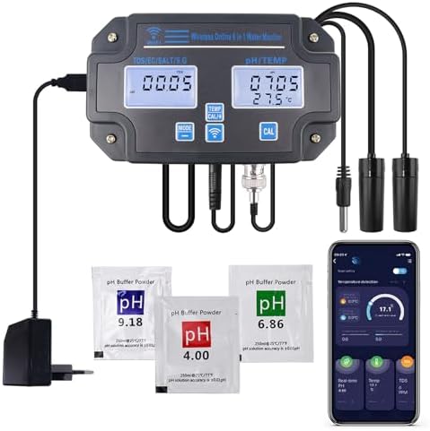 6 in 1 Smart Water Quality Tester, WiFi pH Meter pH, and Temperature by TEKCOPLUS