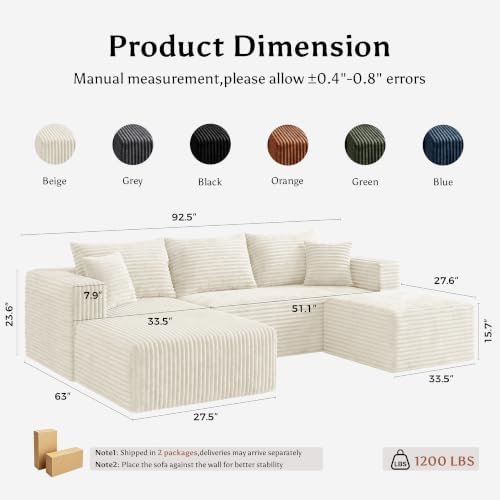 92.5" U-Shaped Boneless Modular Sectional Sofa, 3 Seater Sofa - Image 2