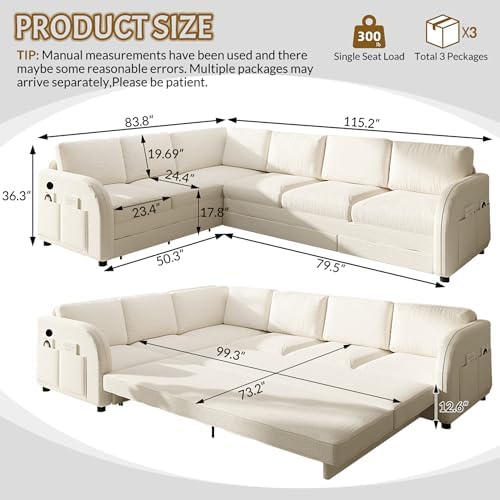 ITVZ King Size Sleeper Sofas Convertible Couches, Oversized 6-Seat Sectional - Image 3