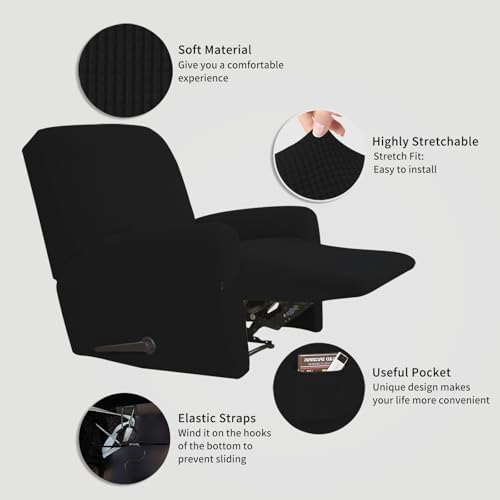 Easy-Going Stretch Recliner Chair Sofa Slipcover Washable Black - Image 3