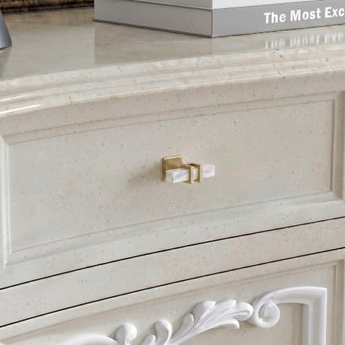 Haliwu 20 Pack White Marble and Champagne Bronze Cabinet Knobs - Image 2