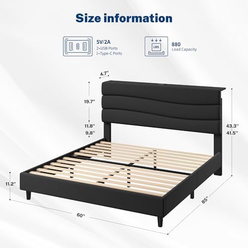 EnHomee Queen Bed Frame with Upholstered Headboard & Charging Station - Image 2