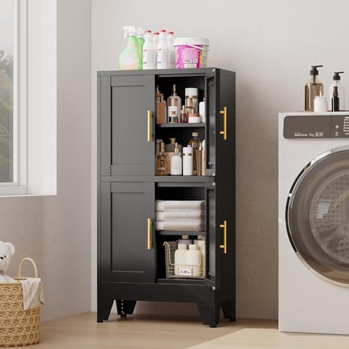 47” Black Metal Bathroom Storage Cabinet, Kitchen Pantry Cabinet - Image 6