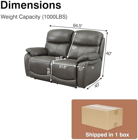 THSUPER Grey Top Grain Leather Power Recliner Sofa Loveseat - Image 2