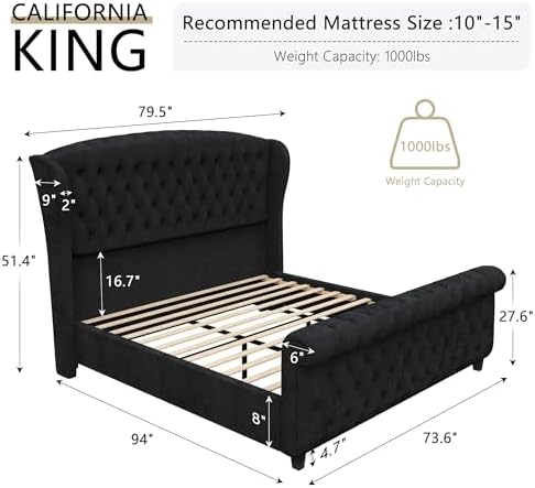 AMERLIFE California King Upholstered Sleigh Bed Frame - Image 2
