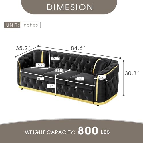 84.6" Mid Century Modern 3 Seater Chesterfield Sofa Couch - Image 2