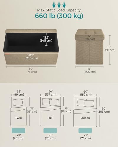 SONGMICS 30 Inches Storage Ottoman, Foldable Bench - Image 3