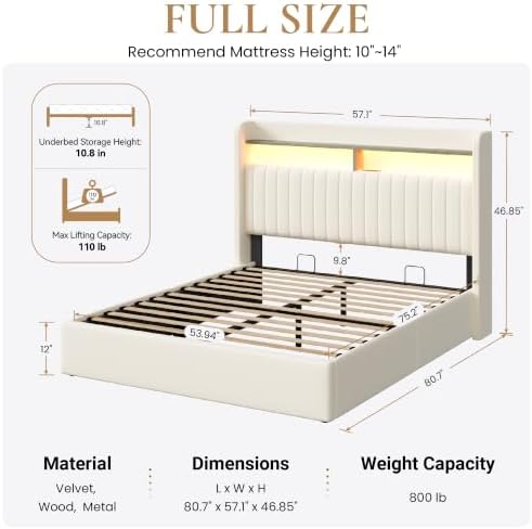SHA CERLIN Full Size LED Lift Up Storage Bed Frame Charging Station - Image 2