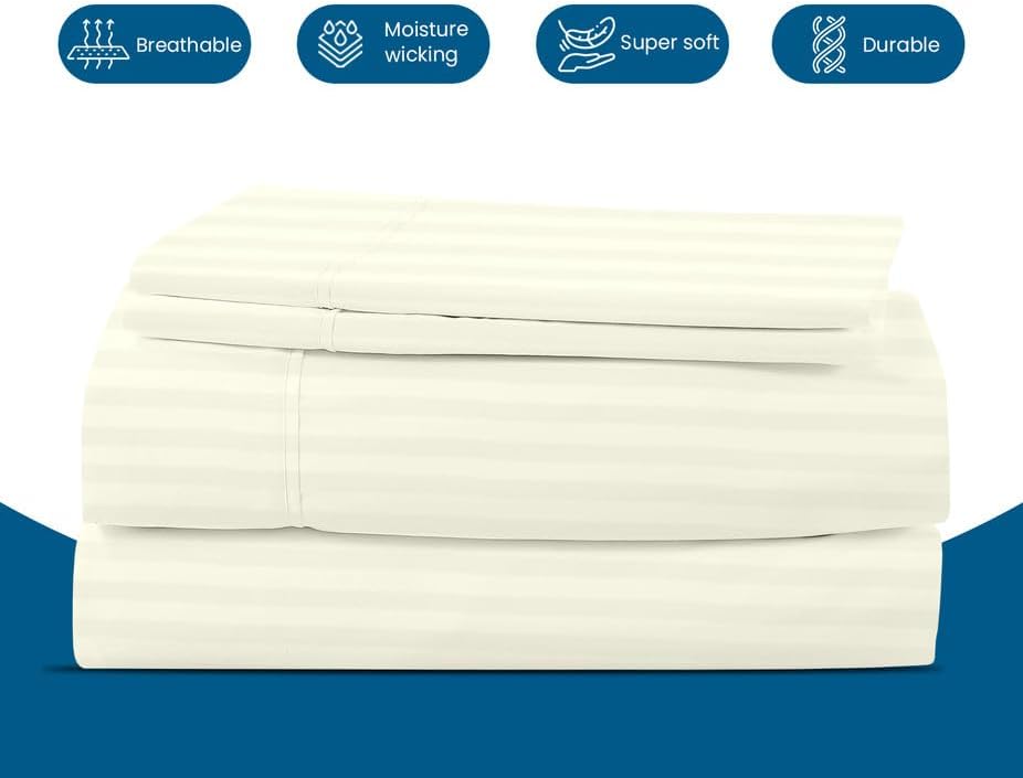 800 Series 100% Egyptian Cotton Sleeper Sofa Bed Sheet Set Stripe Queen Size - Image 5