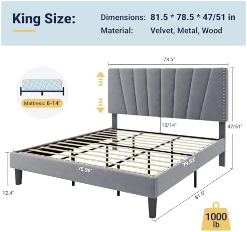Allewie King Size Velvet Platform Bed Frame - Image 2