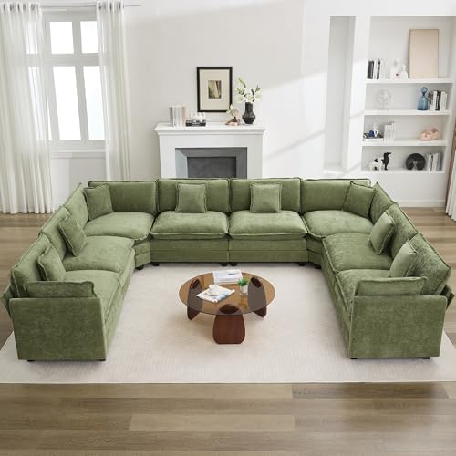 147'' Oversized U Shaped Cloud Sectional Sofa, Chenille Deep Seat Couches by WUTUTUEE