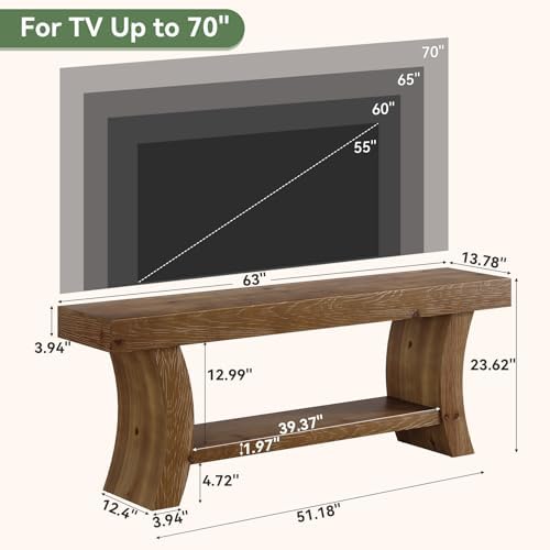 63" Solid Wood TV Stand for 55/60/65/75" TVs, Farmhouse TV Console, Low - Image 2