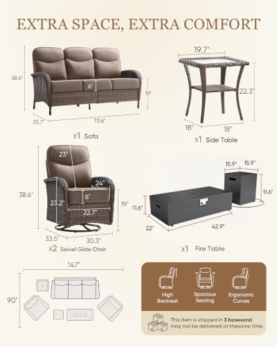 Belord Upgraded 6“ Cushion Luxury 5 Piece Patio Furniture Set - Image 2