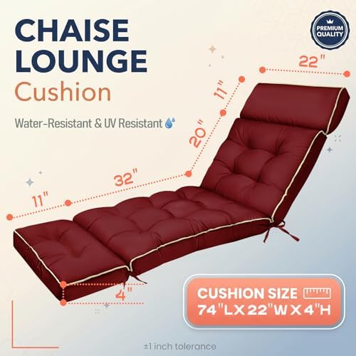 MAGIC ELEPHANT Chaise Lounge Cushion Outdoor, Memory Foam Patio Lounge Chair - Image 3