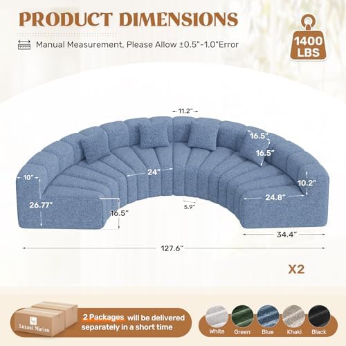 Luxanimarion Oversized Curved Cloud Couch, 8 Seater Modern Round Modular - Image 2