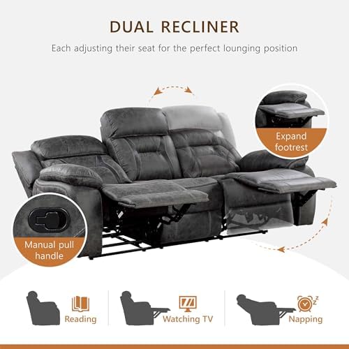 Homelegance Reclining Couch, Polished Microfiber Manual Double Recliner Sofa - Image 5